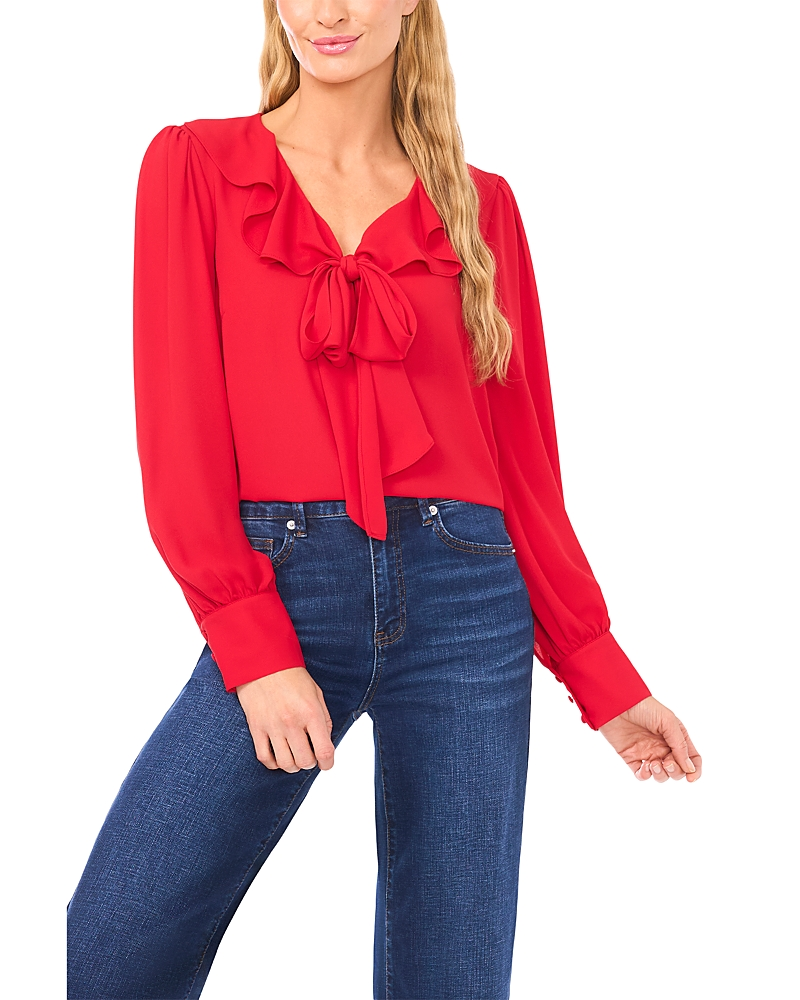 CeCe Ruffle Tie‑Neck Blouse
