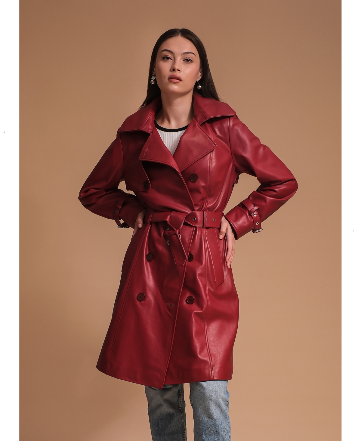 Burgundy Leather Trench