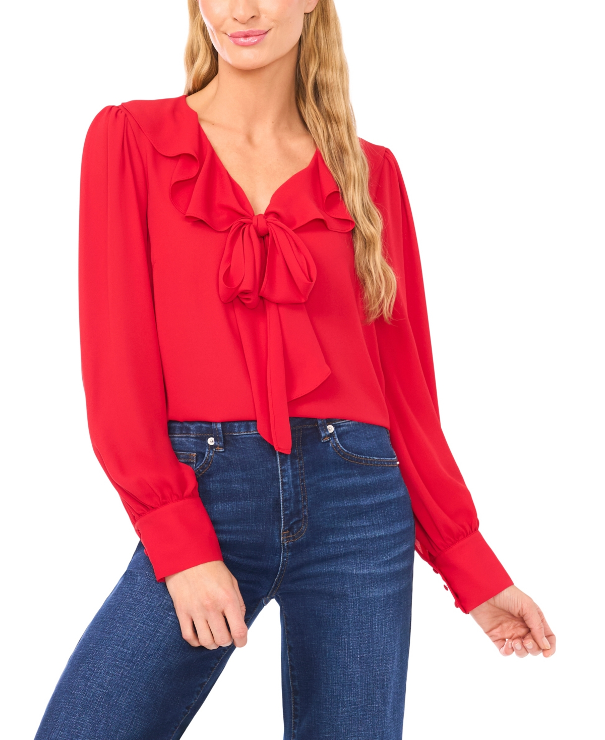 CeCe Ruffle Tie‑Neck Blouse