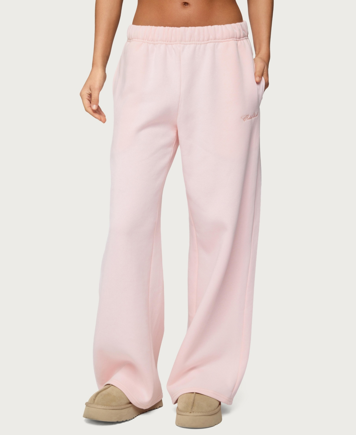 Edikted Basic Wide‑Leg Sweatpants, Light Pink