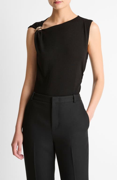Draped Wool‑Blend Asymmetric‑Neck Top