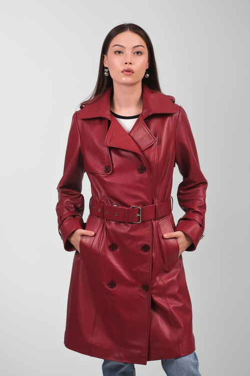 Burgundy Leather Trench