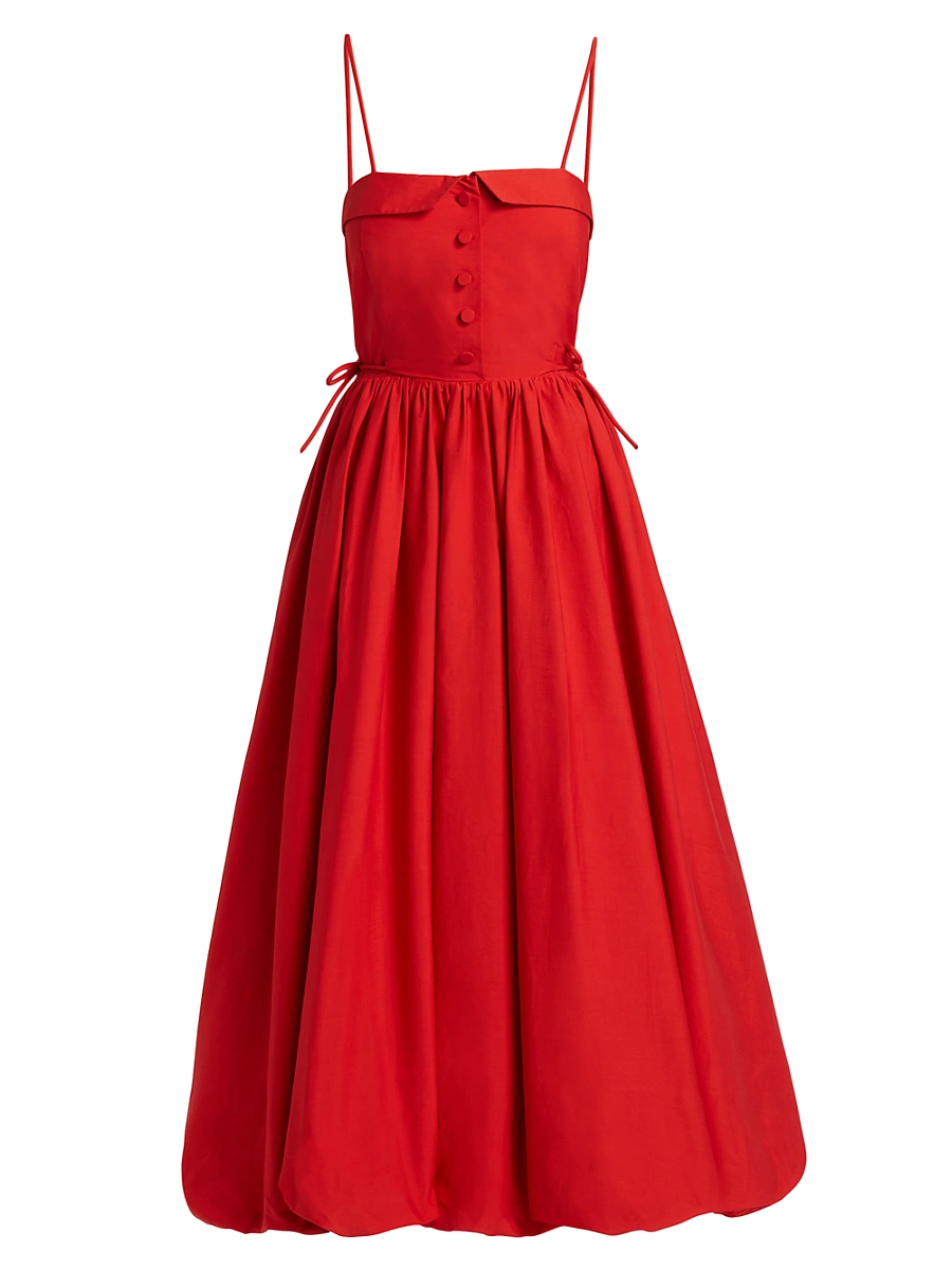 True‑Red Bubble‑Hem Maxi